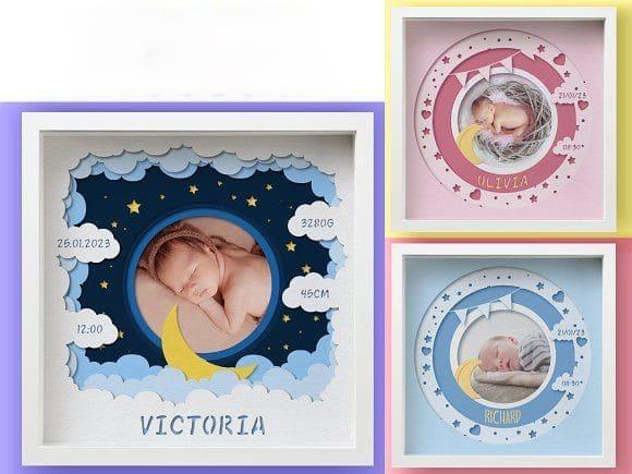 Custom cloud & moon baby birth stat board