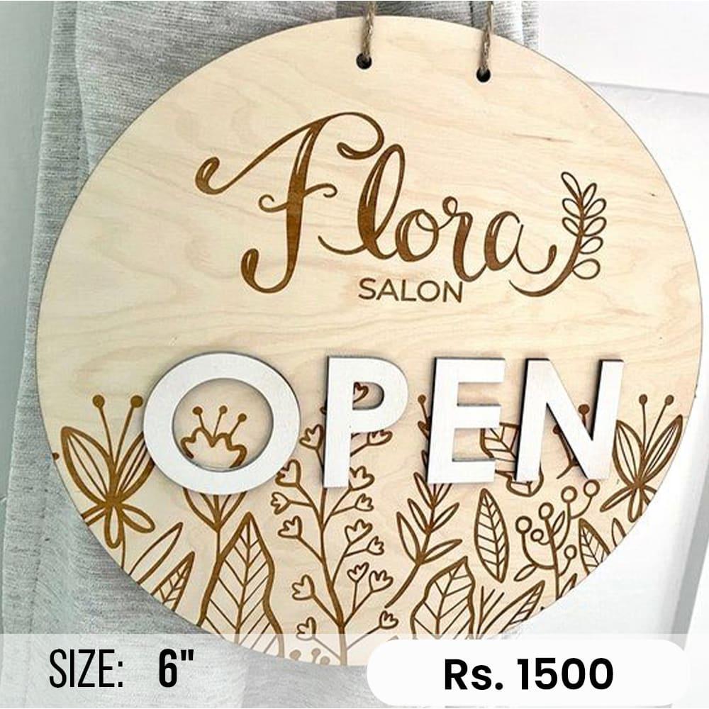 Custom floral round salon open sign