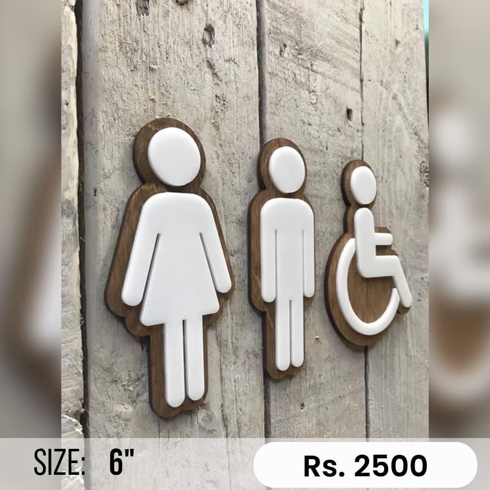 Custom white acrylic restroom plaques